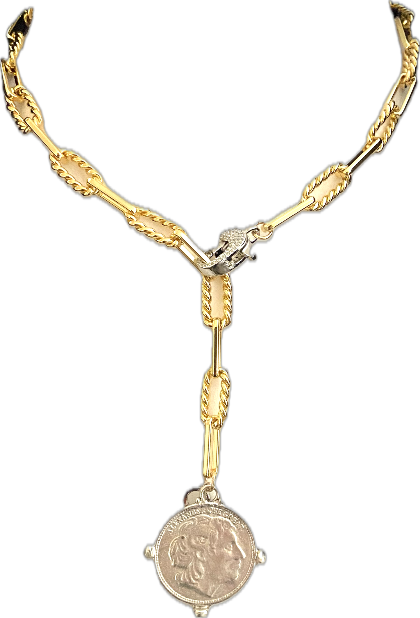 Paper Clip Chain Necklace with Large Medallion