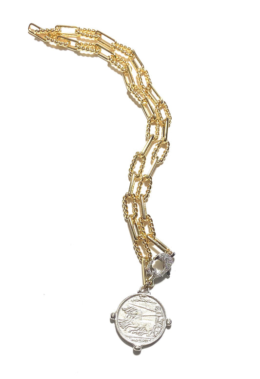 Paper Clip Chain Necklace with Large Medallion